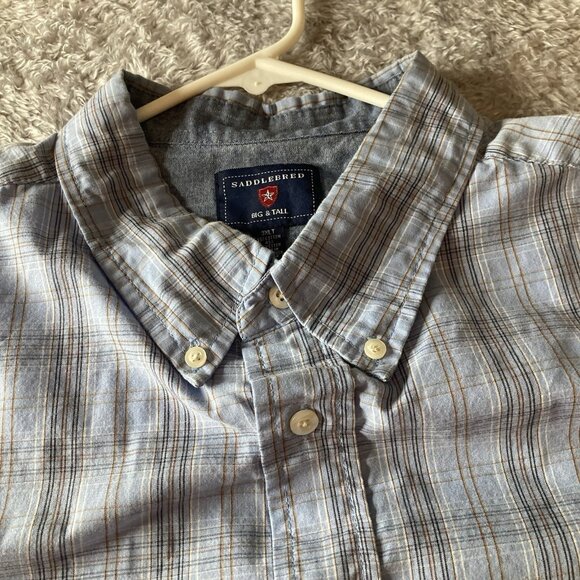 Saddlebred Men's Shirt Size 3XLT Big/Tall Blue Plaid Long Sleeve Button Down Top - Picture 1 of 8